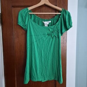 Max Studio Green Blouse with Floral Accent